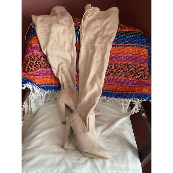 Forever 21 faux ultra suede thigh high boots in pale pink Size 6 - Picture 1 of 5